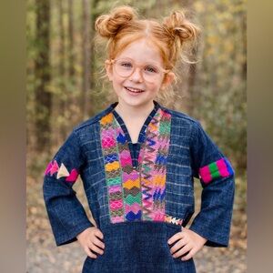 Vintage Kids Embroidered 70s denim chambray top